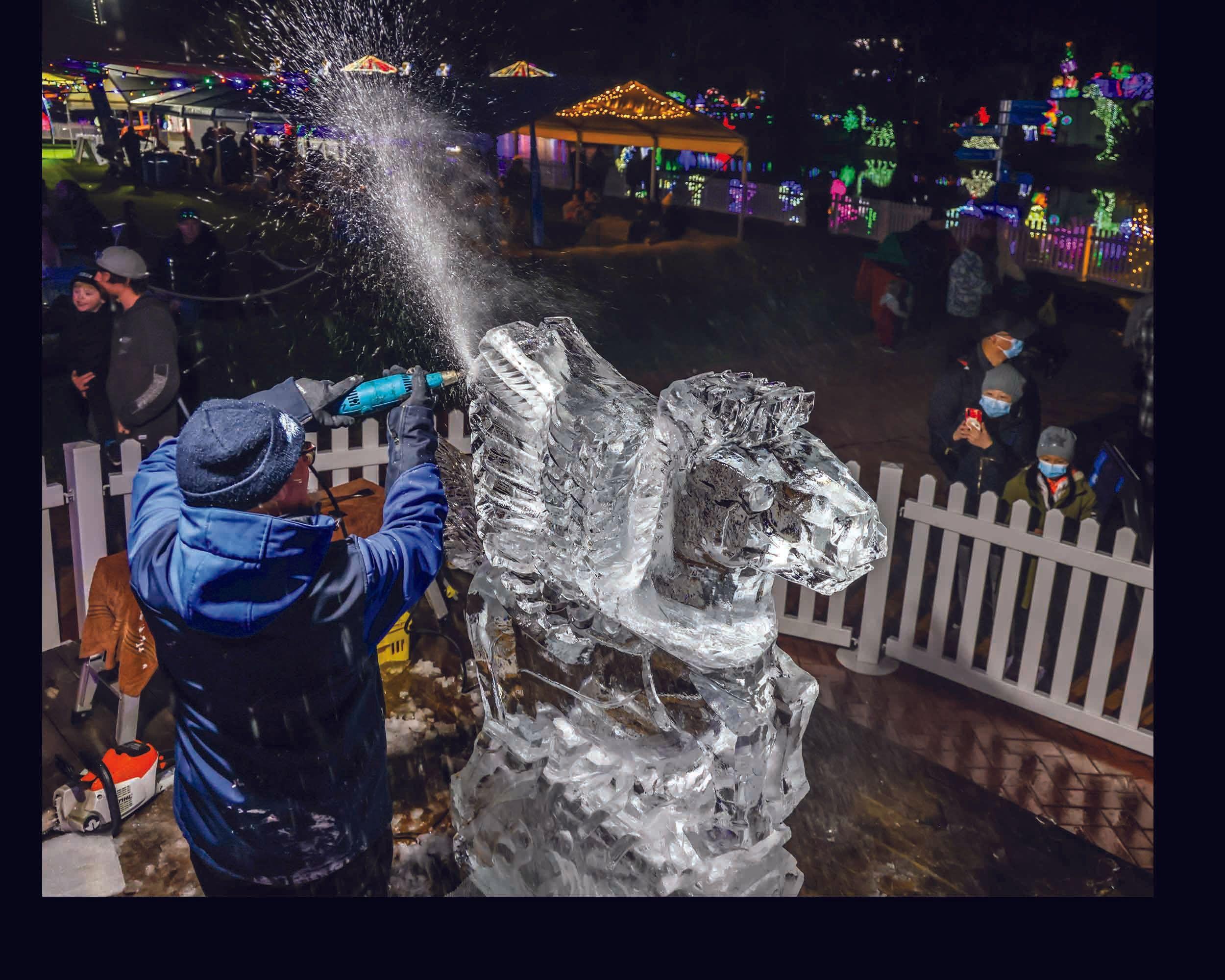 See ice sculpting world champions in action background